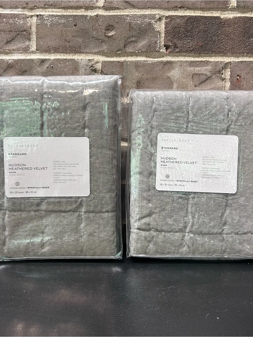 2 Pottery Barn Hudson Handcrafted Heathered Velvet Quilted STANDARD Pillow Sham